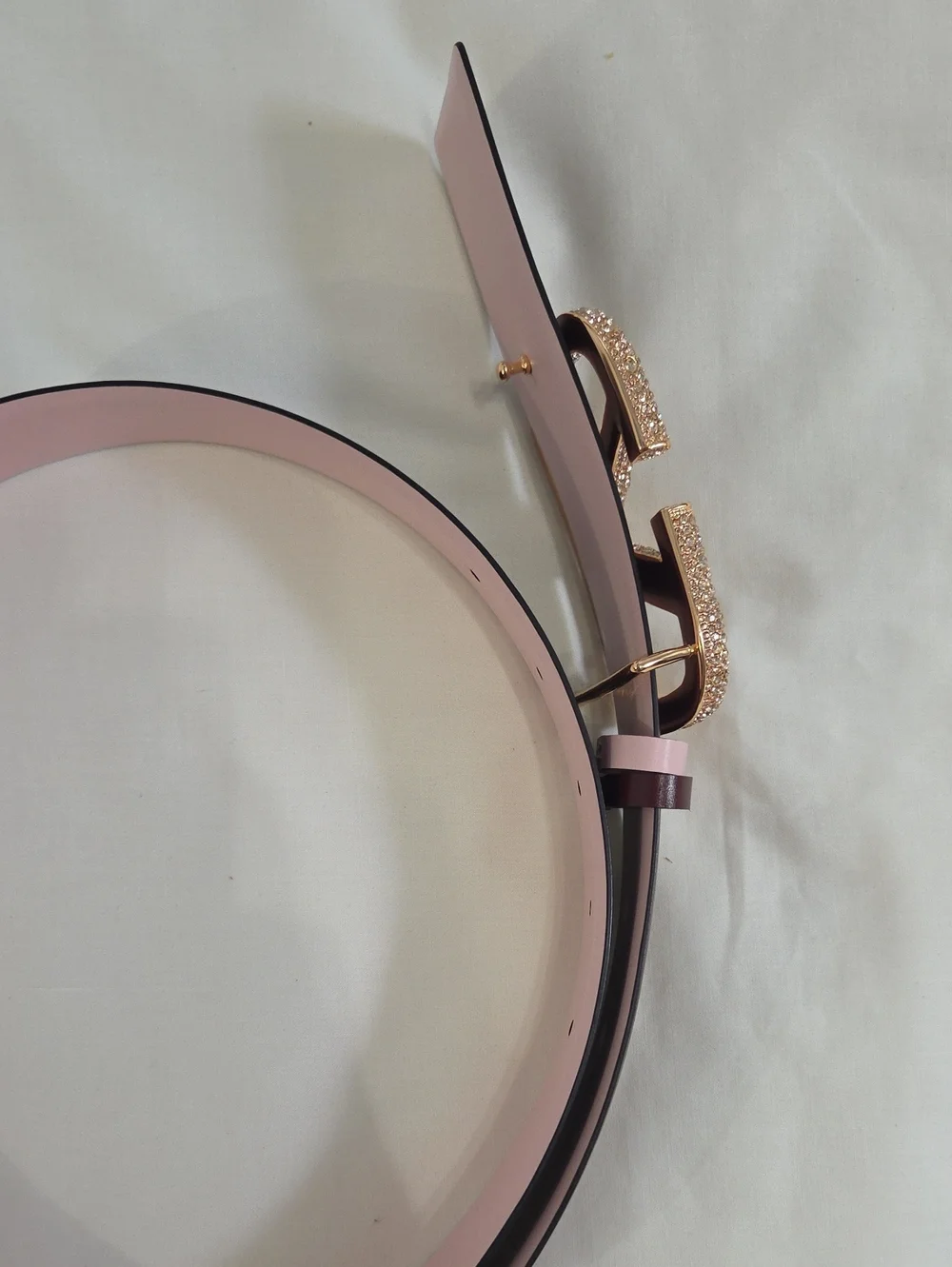 Valentino Garavani Pink Maroon Belt with Gold Sparkle Buckle